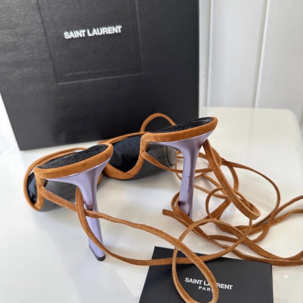Saint Laurent Vitti Suede Brown with purple heel sandals - Picture 5 of 7